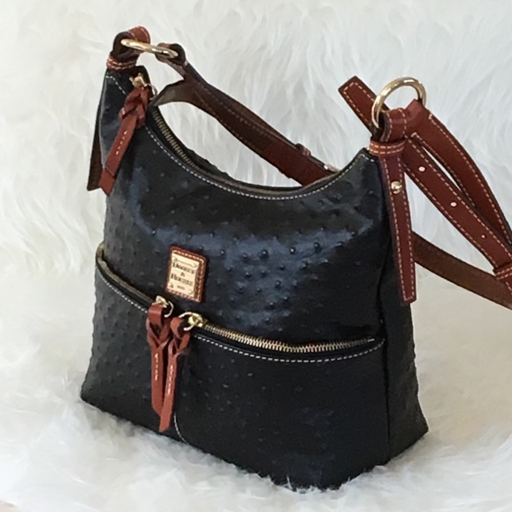 Dooney Bourke Black Ostrich Crossbody Shoulder Bag - Picture 3 of 6